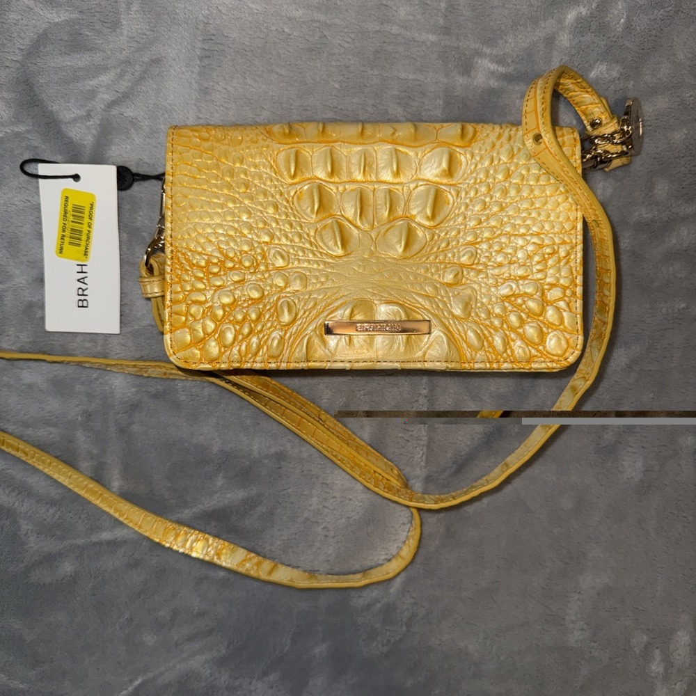 NWT Brahmin Minuette Yellow Lemon Drop‎ Melbourne Crossbody Credit Card Wallet